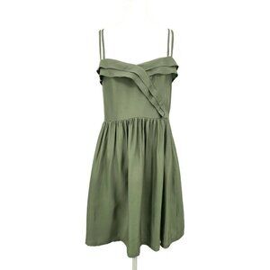New LA Made Silk Mini Dress Womens M Olive Green Shirred